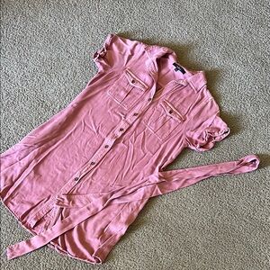 Lulu's Everyday Adorable Rose Pink Button-Up Shirt Dress With Pockets